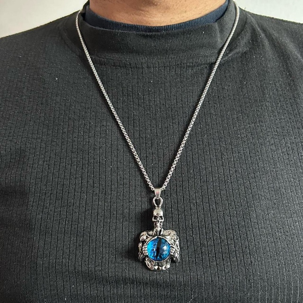 Stainless Steel Gothic Punk Evil Eye Skull Pendant Necklace